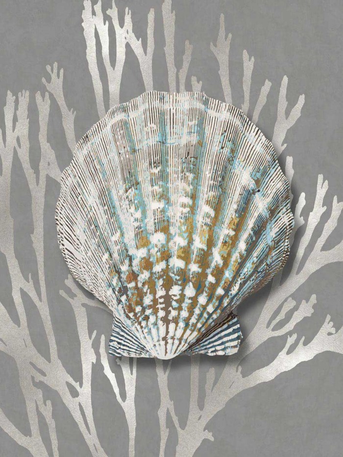 Shell Coral Silver on Gray IV by Caroline Kelly