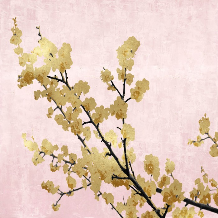 Gold Blossoms on Pink I by Kate Bennett