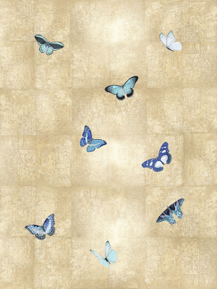 Butterflies Blue on Gold I by Tina Blakely