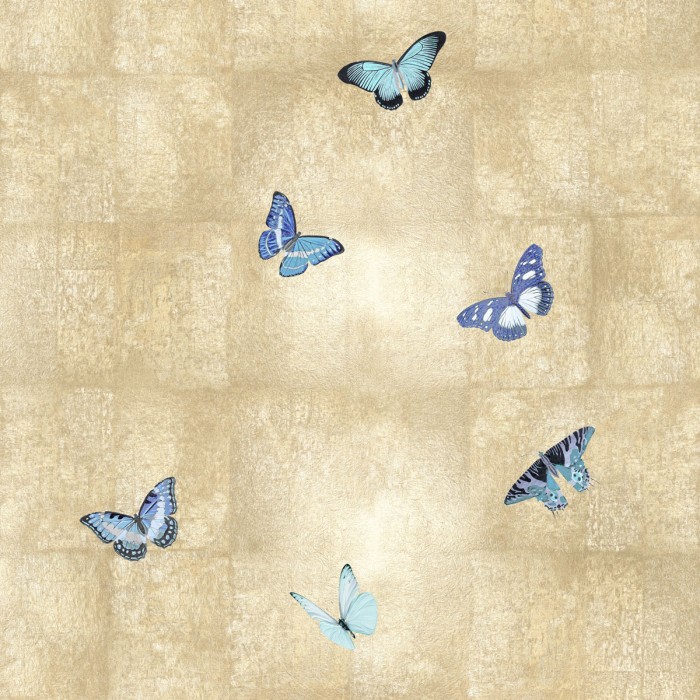 Butterflies Blue on Gold III by Tina Blakely