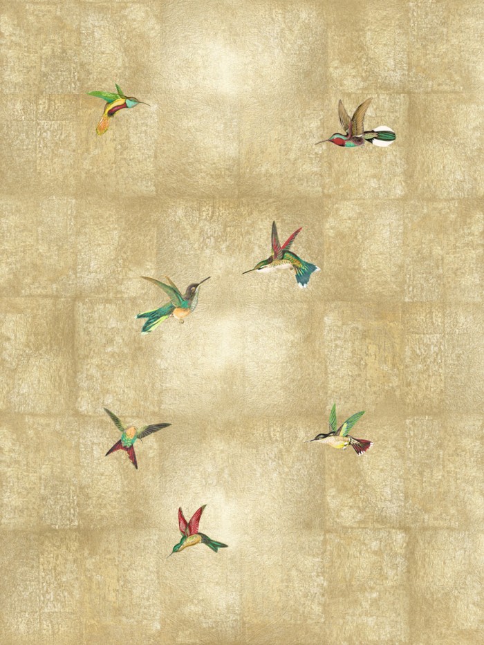 Hummingbirds on Gold IV by Tina Blakely