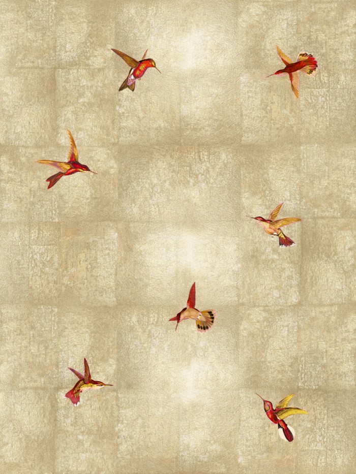 Hummingbirds Red on Gold I by Tina Blakely