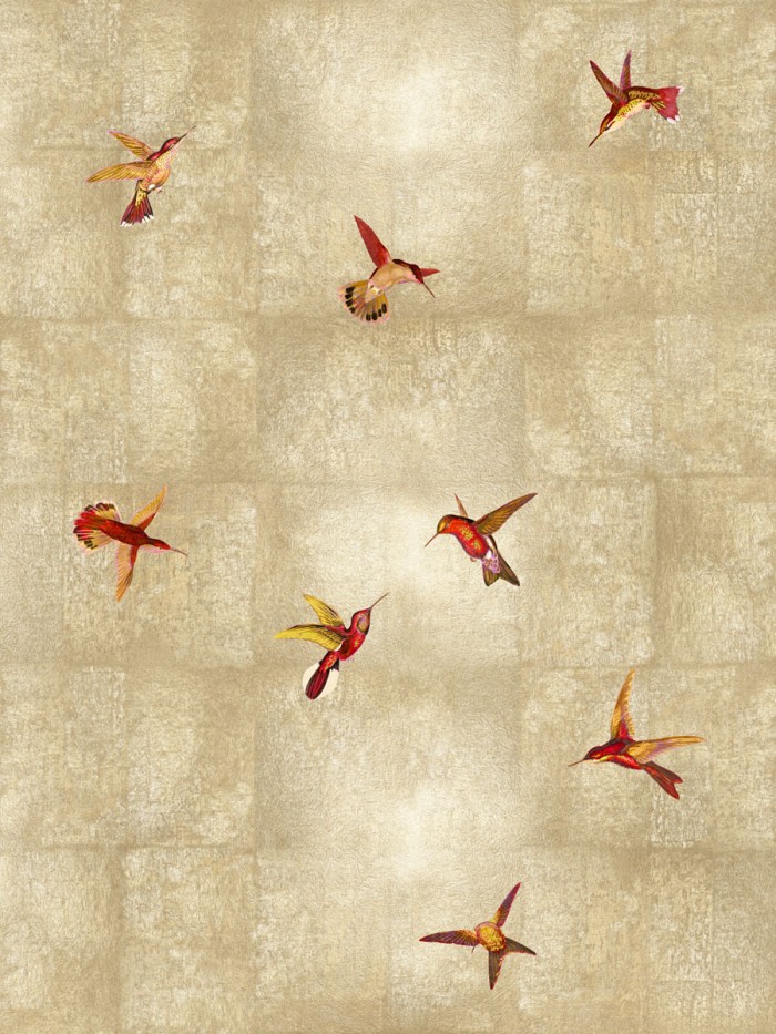 Hummingbirds Red on Gold II by Tina Blakely